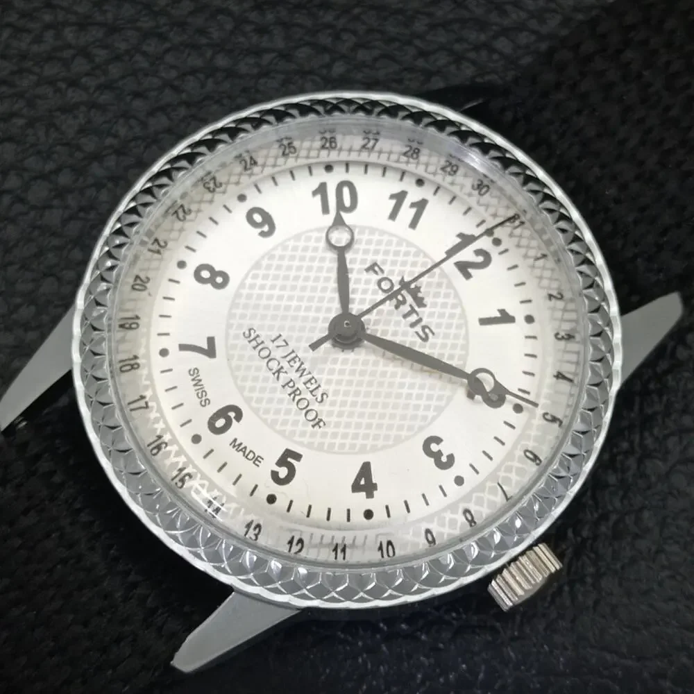 Vintage 1987 Fortis Manual Mens Silver Watch W/Nato Strap & Black accents